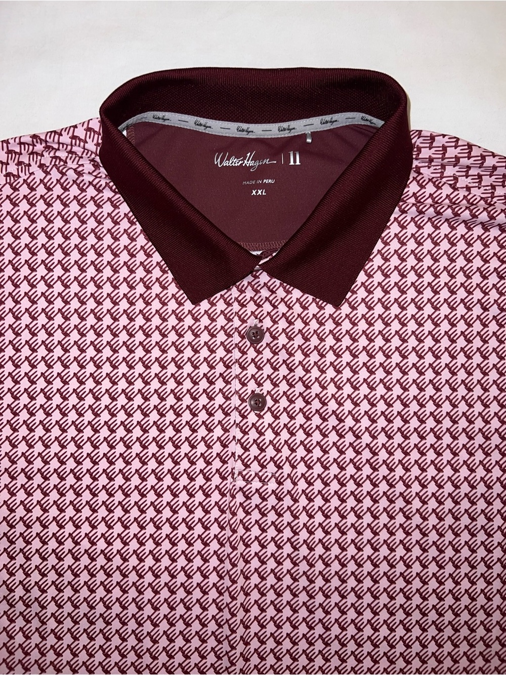 Walter Hagen Performance 11 Tee Time Men’s 2XL Burgundy Pink Geometric AOP Polo